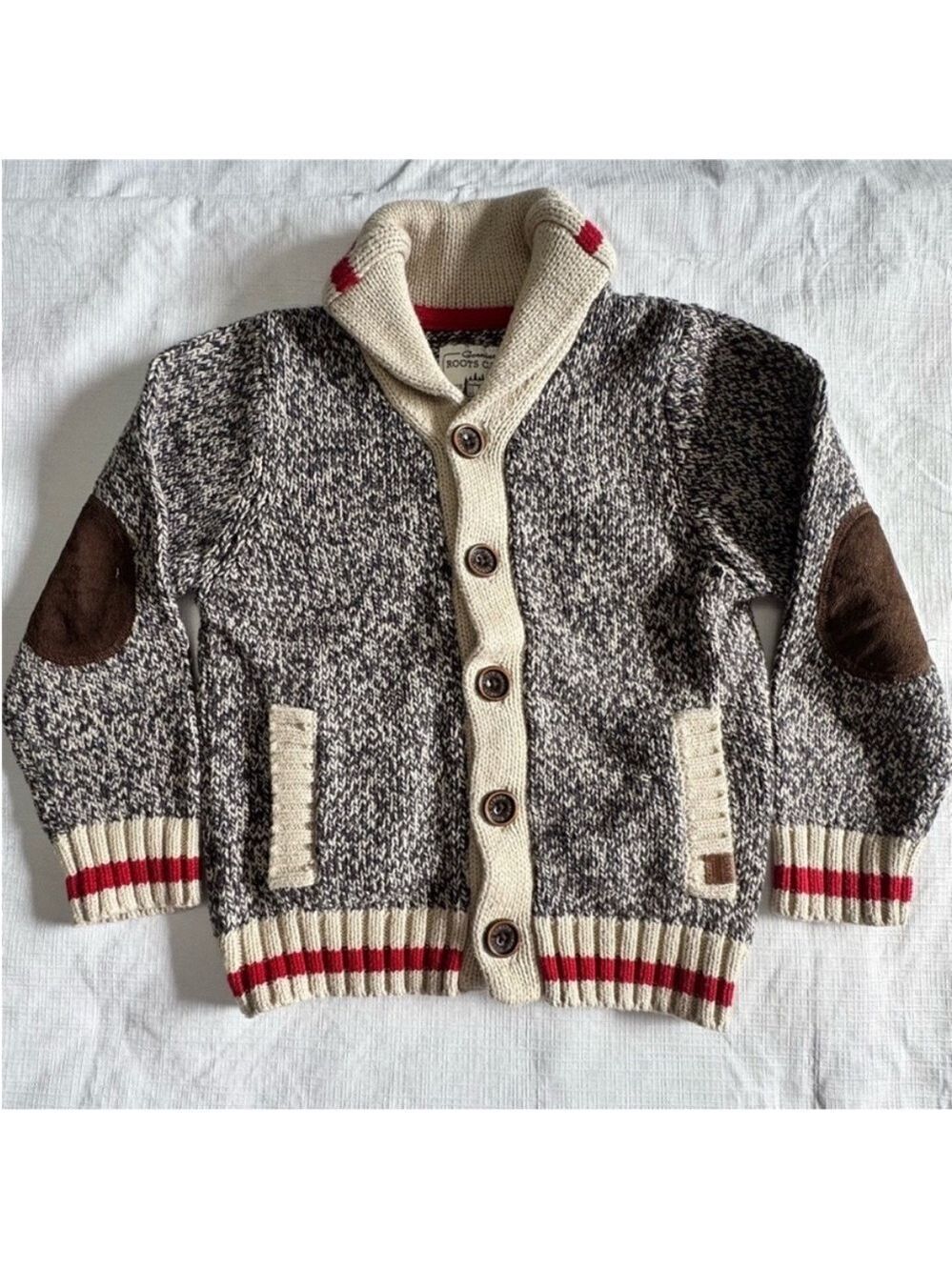 Roots Cozy Kids Knit Cardigan - Black and Cream size 4T
